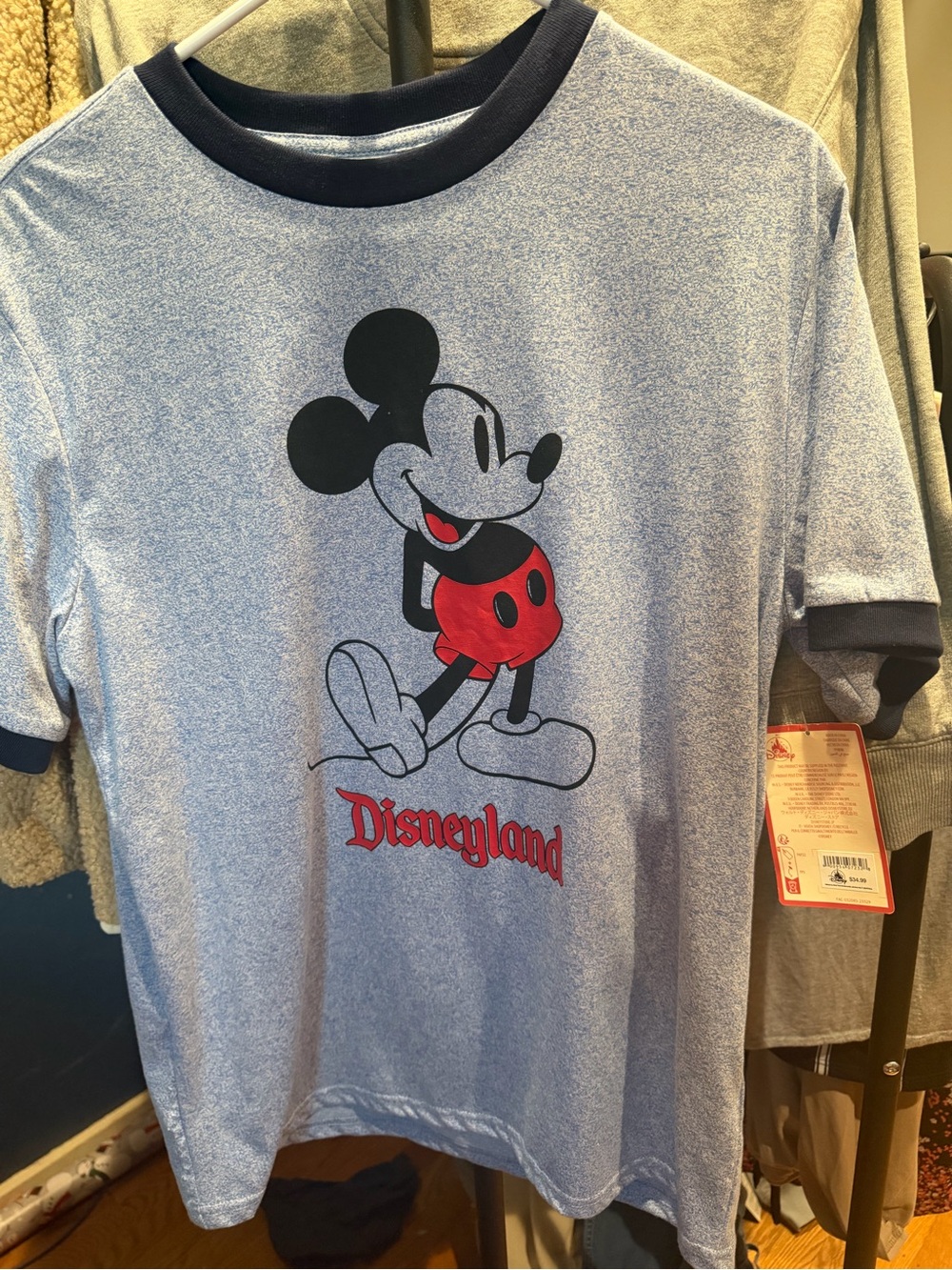 Disney Light Blue Mickey Mouse Ringer Tee with Red Accents